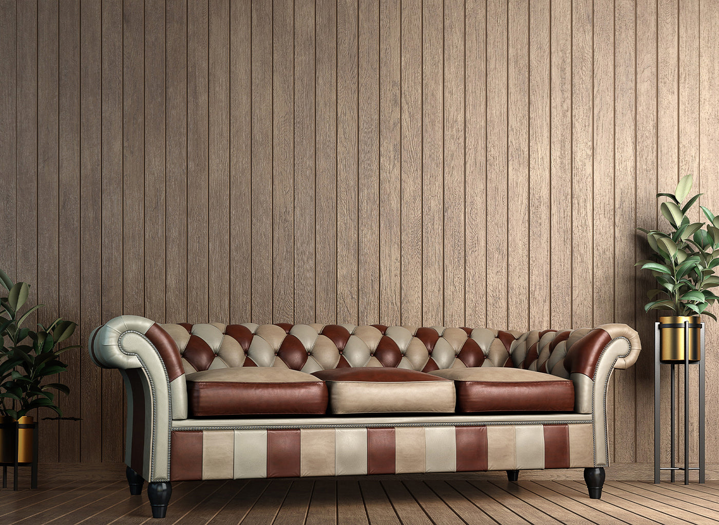 Patchwork Chesterfield Sofa I The King Halbert I Real Italian Leather